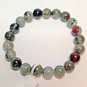 African Bloodstone Stretch Bracelet 8mm round natural stone w/ felt pouch-B818